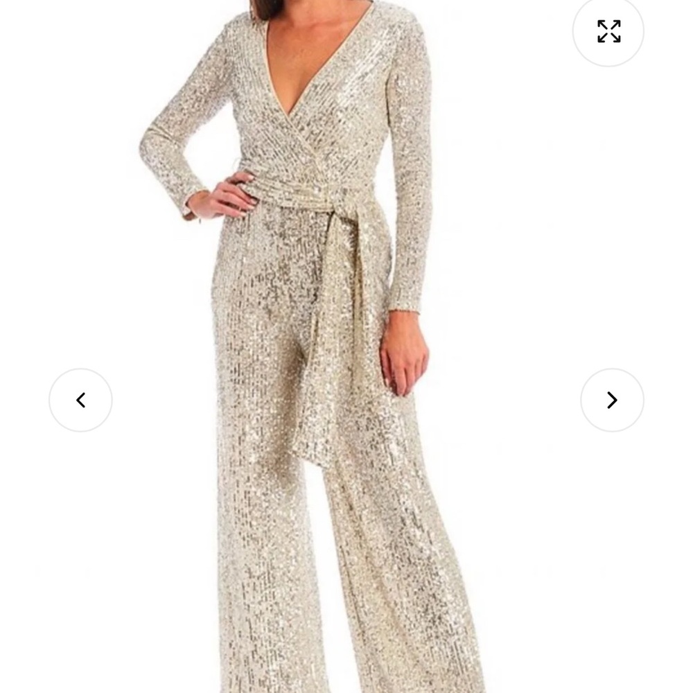 Eliza J Sparkling Silver Long Sleeve jumpsuit